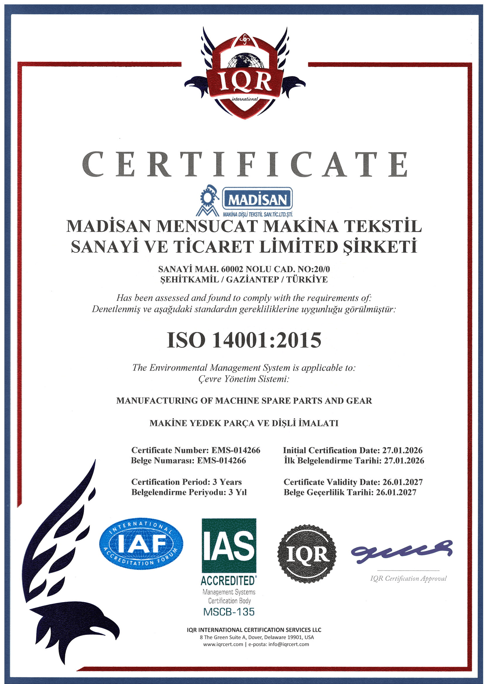 ISO 14001:2015 Çevre Yönetim Sistemi