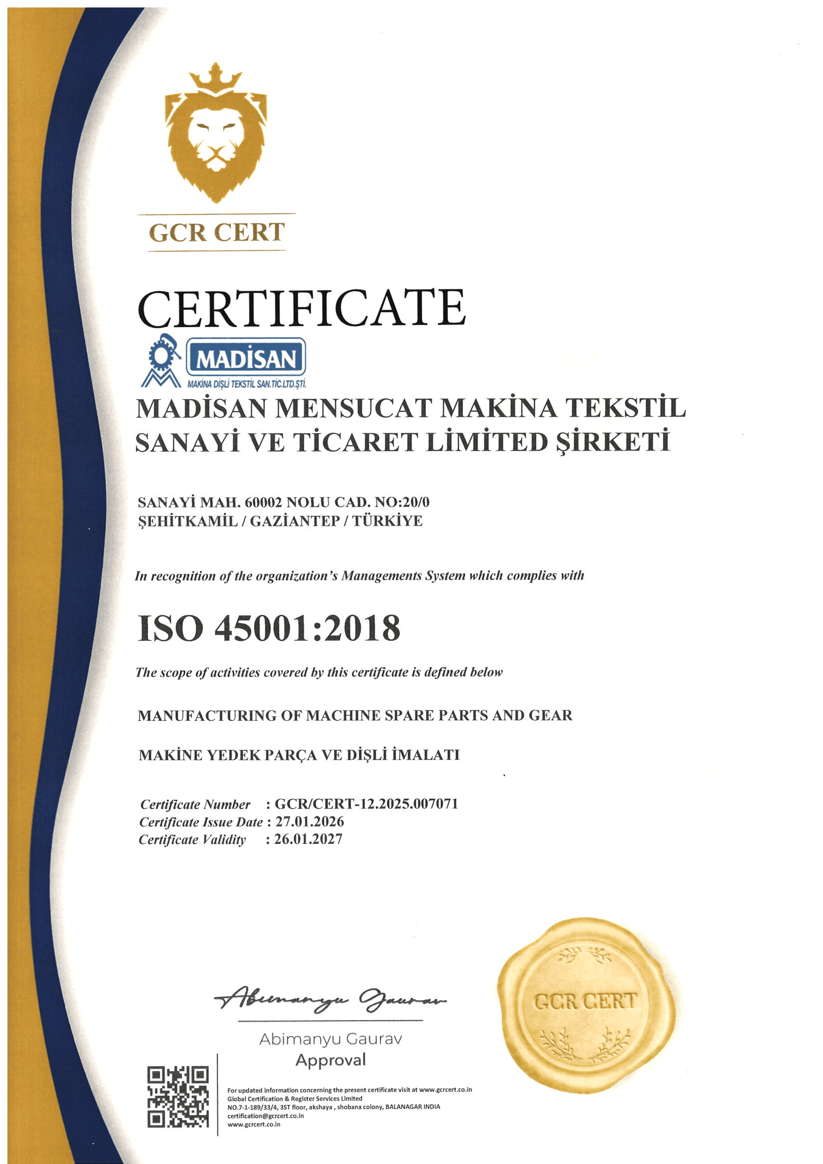 ISO 45001:2018 İş Sağlığı ve Güvenliği Yönetim Sistemi